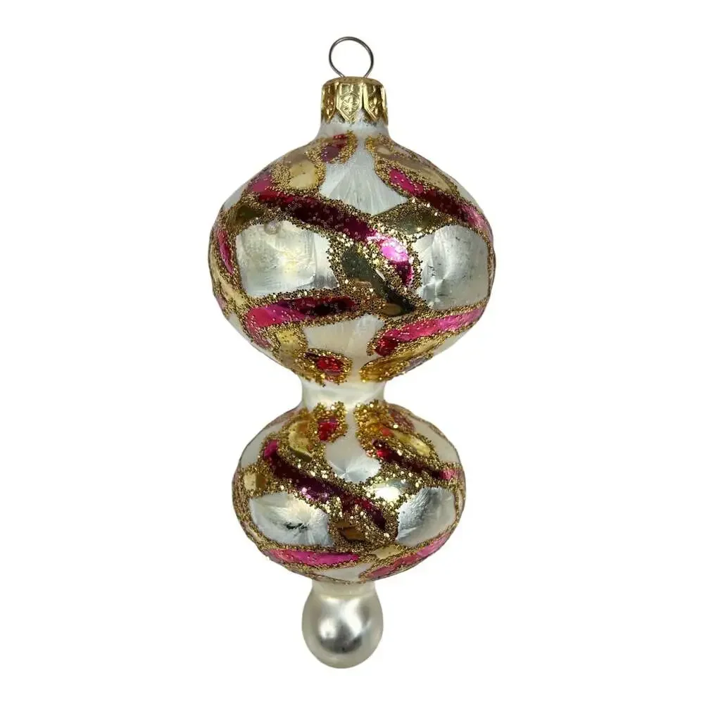 Christopher Radko Mercury Glass Double Ball Finial Christmas Ornament Gold Pink